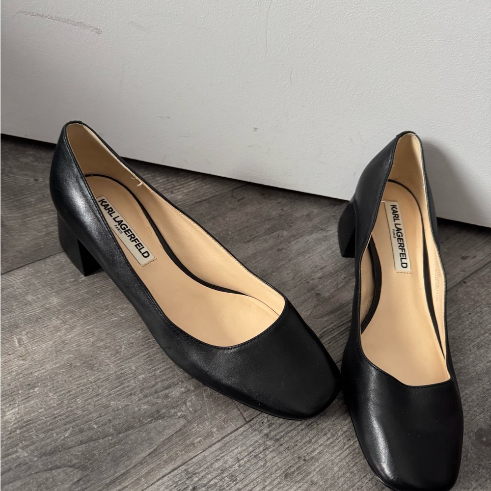 Karl Lagerfeld Black Leather Heels Handmade like new